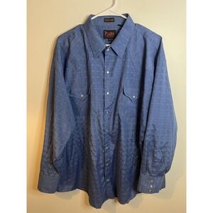 Plains Western Wear Shirt Mens 2XL Blue Check Snap Button Western Long Sleeve